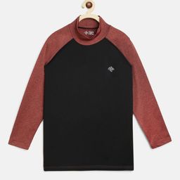 CHIMPRALA Boys Black & Rust Colourblocked High Neck  Sports T-shirt-image-86