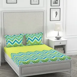 STELLAR HOME Green & Yellow Geometric 104 TC Cotton 1 King Bedsheet with 2 Pillow Covers-image-40