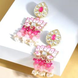 Zaveri Pearls Pink Meenakari Lotus Design Traditional Cluster Beads Drop Earrings-ZPFK15390-24