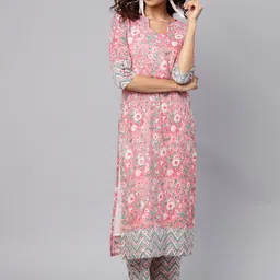 Idalia Women Pink & Mint Green Printed Kurta with Palazzos-11