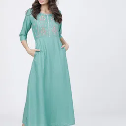 Vishudh Women Floral Embroidered A-Line Maxi Dress-image-57