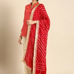 Shaily Red & White Bandhani Printed Dupatta-30