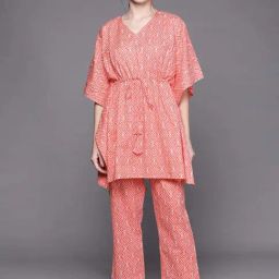 Libas Pink Cotton Printed Kaftan Pyjamas Set-image-17