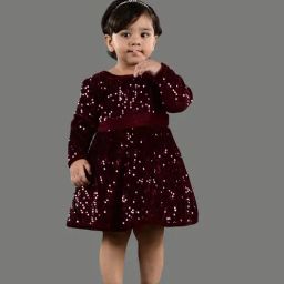 Titrit Maroon Velvet Regular Dress for Girls-image-98