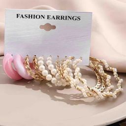 Karatcart Combo Of 5 Pairs Pearl Gold-plated Hoop Earrings for Women - Set of 5-image-44