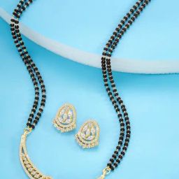 Peora Gold Plated CZ Pendant Mangalsutra and Earrings Set for Women-image-49