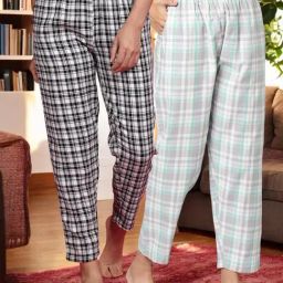 Kryptic White & Grey Melange Cotton Relaxed Fit Printed Lounge Pant - Pack of 2-image-91