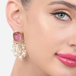 Zaveri Pearls Wine Color Stone Kundan Pearls Layer Drop Earrings-ZPFK15441-image-23