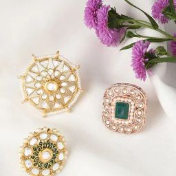Zaveri Pearls Green Set Of 3 Wedding Collection Adjustable Finger Rings-ZPFK11493-image-52