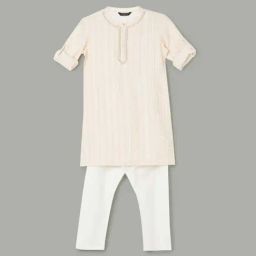 Melange by Lifestyle Kids Pink & White Cotton Printed Full Sleeves Kurta Set-image-15