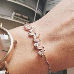 MEENAZ Rose Gold-Plated Stainless Steel AD-Studded Anti Tarnish Link Bracelet-image-59