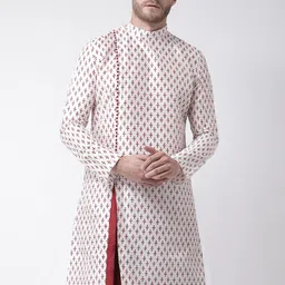 DEYANN Men Off-White & Maroon Printed Straight Kurta-picture-34