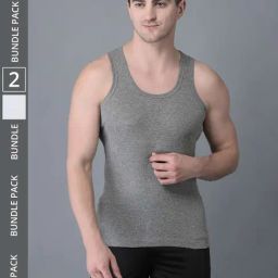Dollar Bigboss White & Grey Cotton Regular Fit Vest - Pack Of 2-image-24