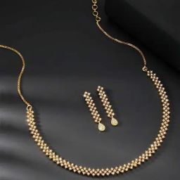 Peora Gold Plated Necklace and Drop Earrings Set for Women-image-6