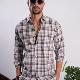 IVOC Men Tartan Checked Spread Collar Cotton Casual Shirt-picture-40
