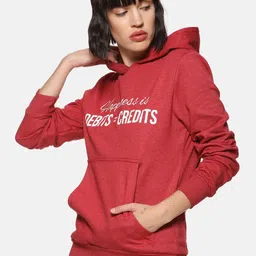 Campus Sutra Women Red Printed Hooded Sweatshirt-image-5