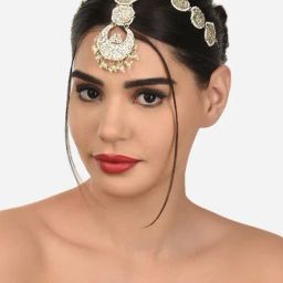 Zaveri Pearls Gold Tone Bridal Kundan & Pearls Mathapatti Style Maangtikka-ZPFK12738-image-89