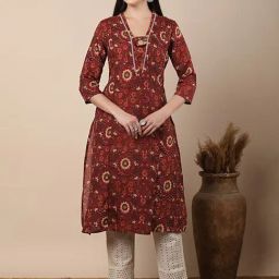 Fashor Maroon Cotton Regular Fit Floral Print Kurta-image-5