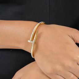 Johori Gold American Diamond Cuffs Bracelet-image-36