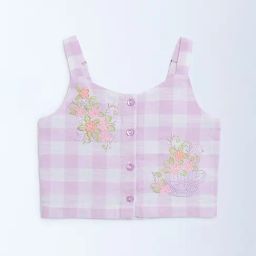 Utsa Kids by Westside Lilac Checks Patterned Cotton Top-image-7