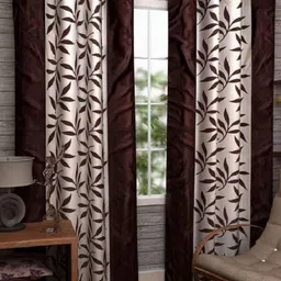 BELLA TRUE Brown & White 2 Pieces Floral Printed Window Curtains-image-96