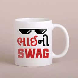 FNP White & Red Ceramic Gujrati Swag Brother Mug (325ml)-34