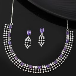 Voylla Rhodium Plated American Diamond Studded Jewellery Set-image-41