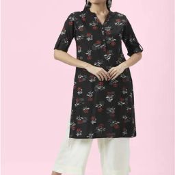 Rangmanch by Pantaloons Black Printed Straight Kurta-image-5