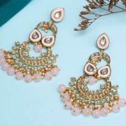 Karatcart Gold-Plated Pink Beads Kundan Dangler Earrings-22
