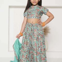 Little Bansi Green Cotton Floral Print Lehenga Set-picture-32