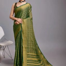 Satrani Green Silk Woven Saree With Unstitched Blouse-image-38