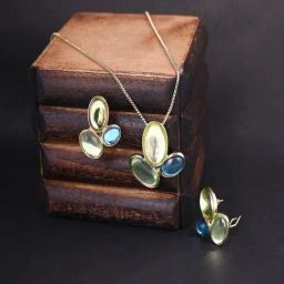 Jewelz gold-plated stone pendant with chain &  earrings  For Girls & Women-image-57
