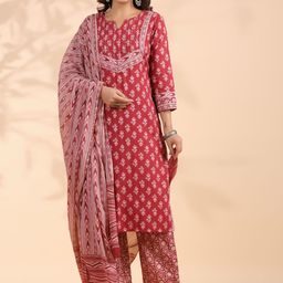 Vbuyz Floral Printed Regular Sequinned Pure Cotton Kurta With Trousers & Dupatta-picture-6