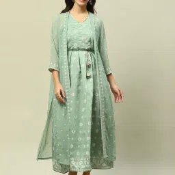 Rangriti Jade Green Viscose Blend Printed Dress-image-24