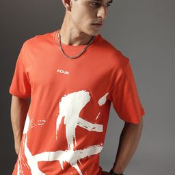 FCUK Typography Printed Drop-Shoulder Sleeves Pure Cotton T-shirt-image-17