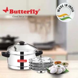 Butterfly Silver Stainless Steel Standard Idli Maker With Friendly Cooker-image-76
