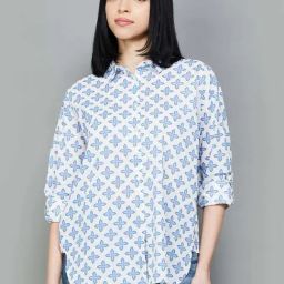 Colour Me by Melange Blue Cotton Printed Shirt-image-40