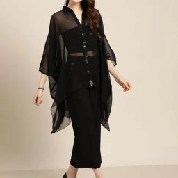 Qurvii Black Embellished Kaftan Shirt-picture-18