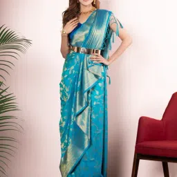 BEATITUDE Blue Woven Saree With Unstitched Blouse-picture-21
