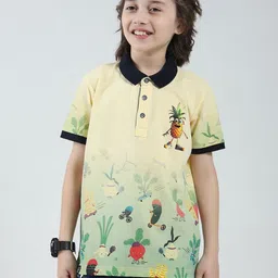 Monte Carlo Boys Floral Printed Polo Collar Short Sleeves Raw Edge T-shirt-picture-51