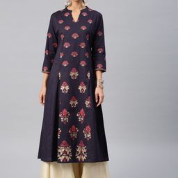 Vishudh Women Navy Blue & Red Printed A-Line Kurta-48