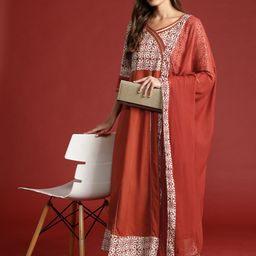 Anouk Printed Angrakha Gotta Patti Kurta with Trousers & Dupatta image 1
