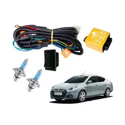 Auto Pearl Phoenix Headlamp Wiring Harness Kit with Relay, Switch & Halonix H4 12V 130/100W Halogen Bulb for Scala-44