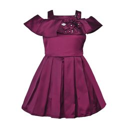 Wish Karo Girls Maroon Solid Fit and Flare Dress-image-5