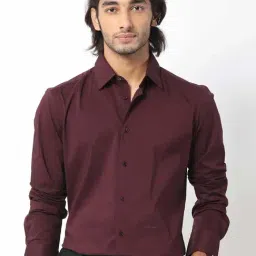Rare Rabbit Maroon Regular Fit Solid Shirt-image-86