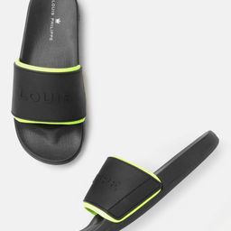Louis Philippe Men Black Brand Logo Embossed Sliders-image-35