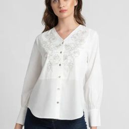 SHAYE White Cotton Embroidered Top-image-57