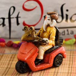 eCraftIndia Red & Grey Ganesha In Scooter Figurine-16