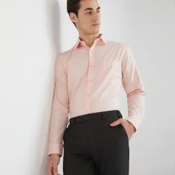 Raymond Orange Slim Fit Self Design Shirt-image-6