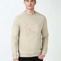 Peter England Beige Slim Fit Embroidered Sweatshirt-image-10
